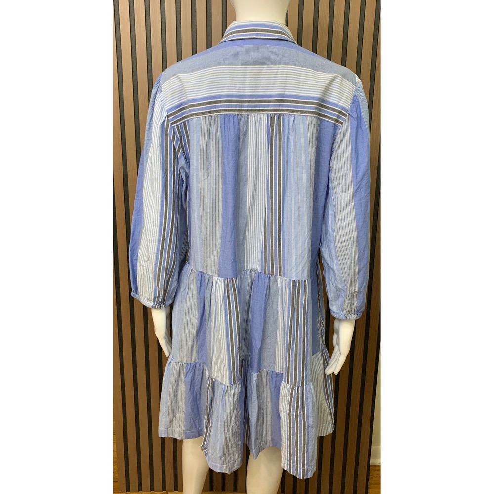 Gap Blue Mixed Stripe Tiered Shirt Dress Cotton L 3/4 Sleeve Casual Mini - Picture 3 of 12